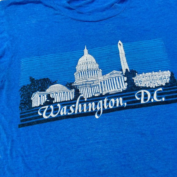 Vintage 80s Screen Stars Washington DC Souvenir Tee T-Shirt M Blue Single Stitch - Picture 2 of 5